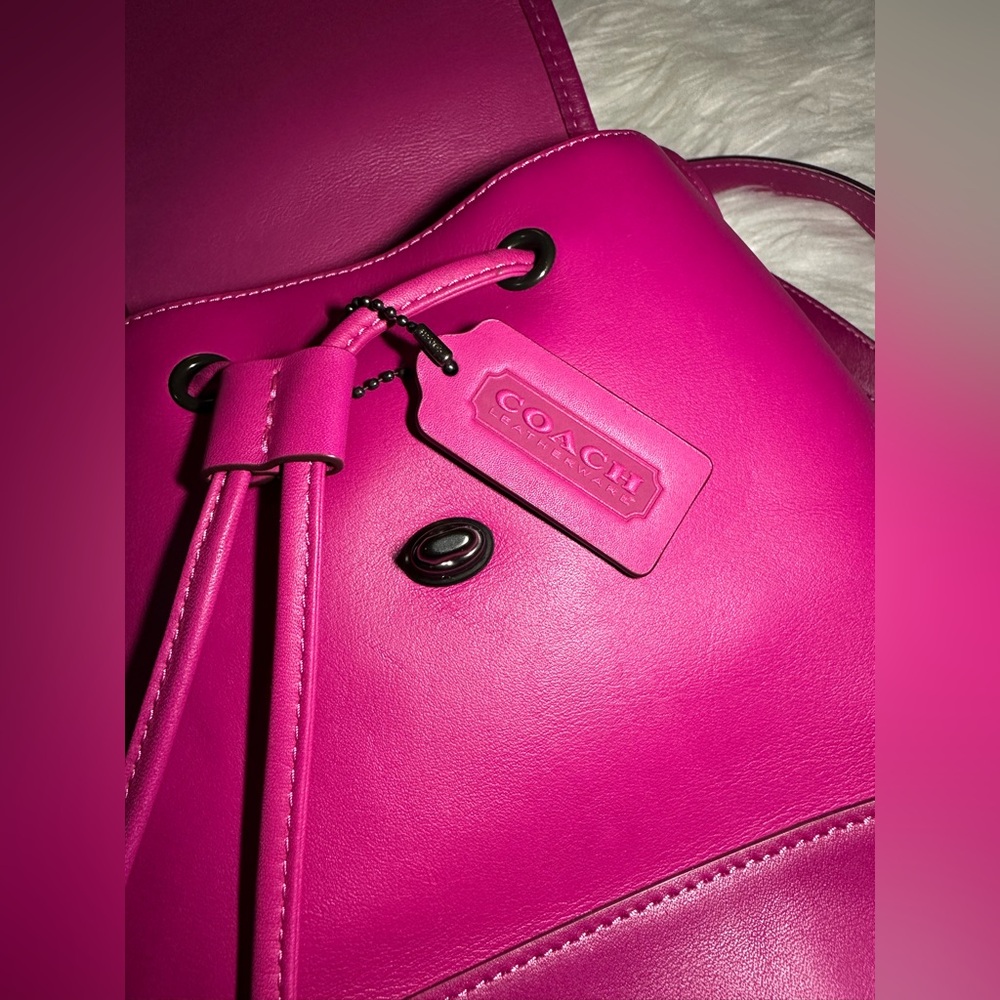 NEW Coach Magenta Pink Leather Backpack Purse with Dust Bag and Box